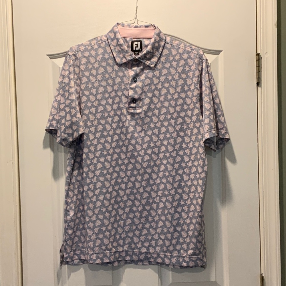 FootJoy Men's Medium Patterned Polo Shirt in Light Blue and Light Pink